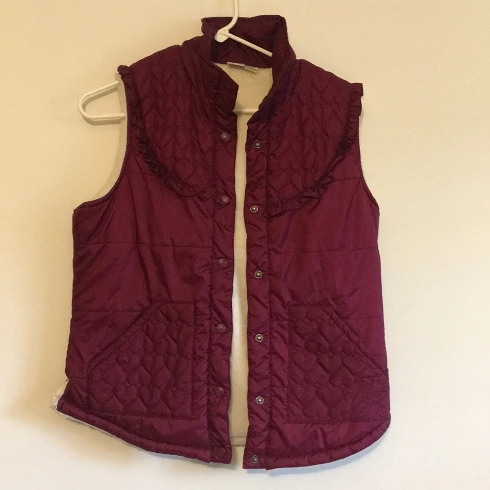 Roxy Estilo Sherpa Lined Maroon Girls Large Puffer Vest